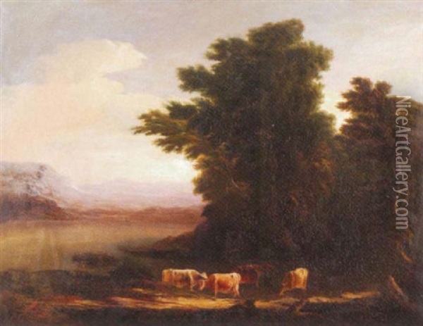 Cows In A Pastoral Landscape Oil Painting - James Arthur O'Connor