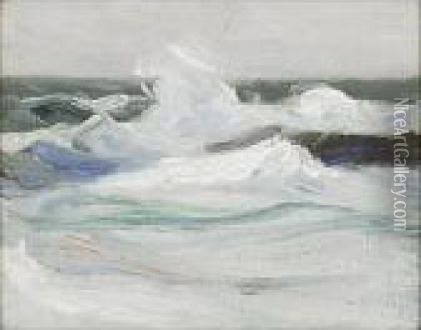 Crashing Waves Oil Painting - Charles Herbert Woodbury