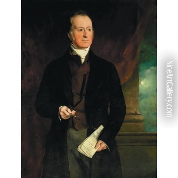 A Portrait Of A Barrister Holding His Brief Oil Painting - Sir William Beechey