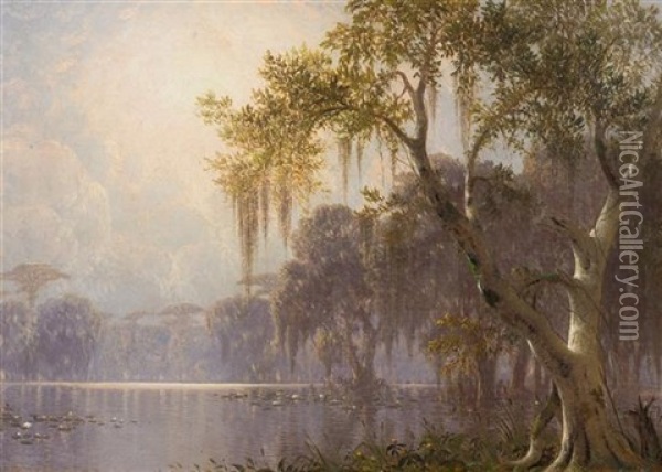 Near Lake Maurepas, 1877 Oil Painting - Joseph Rusling Meeker