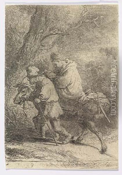 The Flight Into Egypt: Small Plate<</b> Oil Painting - Rembrandt Van Rijn
