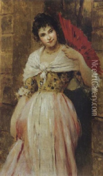 Il Ventaglio Rosso Oil Painting - Eugen von Blaas