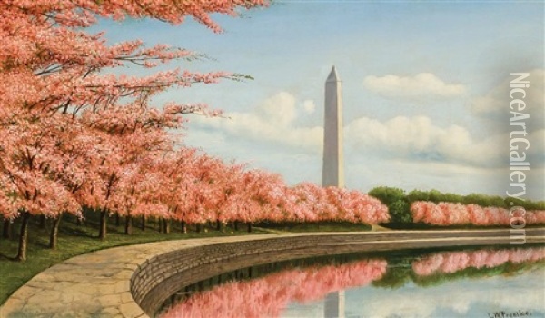 Cherry Blossoms Along The Tidal Basin, Washington, D.c. Oil Painting - Levi Wells Prentice