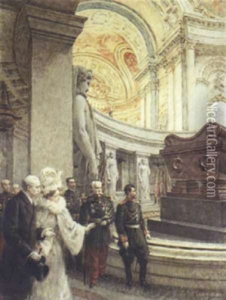 Le Tsar, La Tsarine Et Felix Faure Visitant Le Tombeau De Napoleon 1er Oil Painting - Louis Beroud