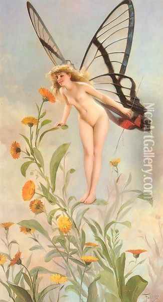 The Butterfly Oil Painting - Luis Ricardo Falero