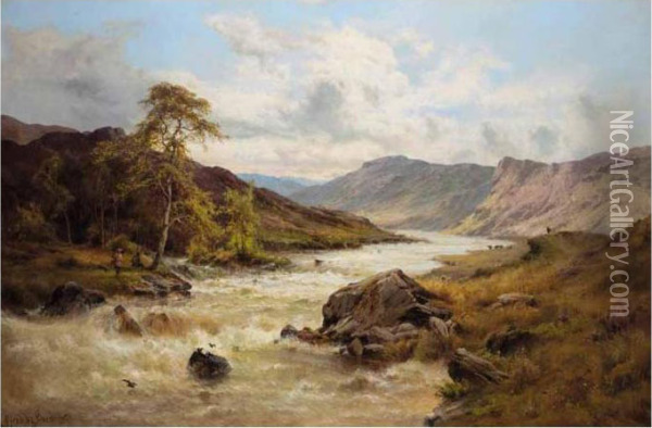 Fishing At Capel Curig, North Wales Oil Painting - Alfred de Breanski