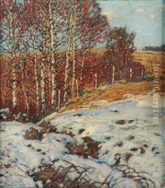 Birken Im Schnee Oil Painting - Franz Gruber-Gleichenberg