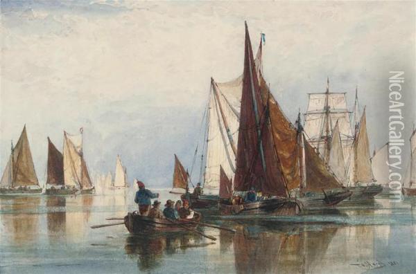The Fishing Fleet In A Calm Oil Painting - Thomas Bush Hardy