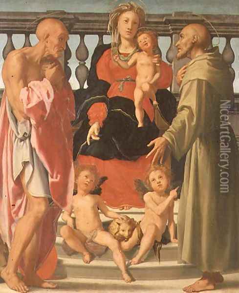 Madonna and Child with SS. Jerome and Francis Oil Painting - Mirabello Cavalori (Salincorno)