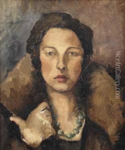 Portrait De Femme, Circa 1930 Oil Painting - Sonia Lewitska