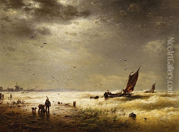 Sturmische See An Der Hollandischen Kuste Oil Painting - Eduard Hildebrandt