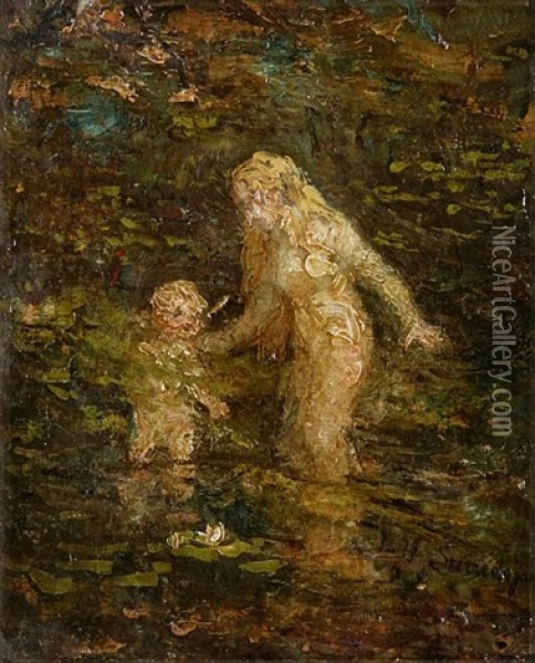 Moeder En Kind, Badend Oil Painting - Jacobus Frederik Sterre De Jong