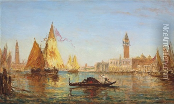 Venise, Gondole Et Voiliers Sur Le Grand Canal Oil Painting - Felix Ziem