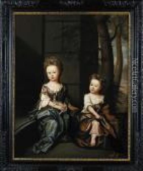 Double Portrait Of Juliana And Charity Hele Oil Painting - James Francis Maubert