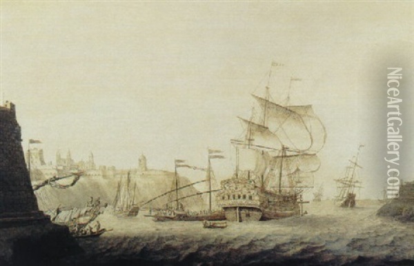 Marine Pres D'une Ville Hollandaise Oil Painting - Cornelis Bouwmeester