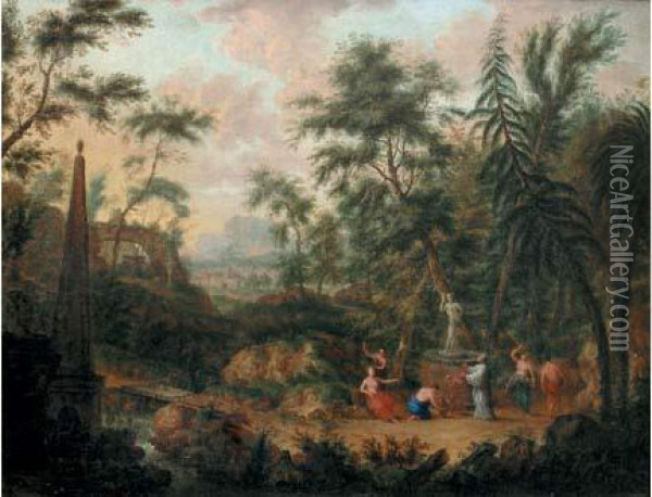 Paysage Antique Avec Une Offrande A Bacchus Oil Painting - Jan Van Huysum