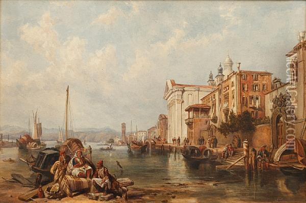 A Busy Quay Oil Painting - William Clarkson Stanfield