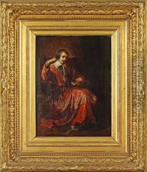 Le Cardinal De Richelieu Caressant Un Petit Chat Oil Painting - Jean Gulves