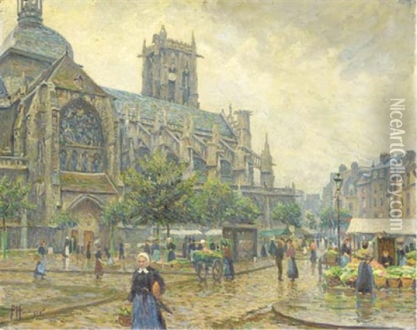 An Der Kathedrale (dieppe): Market Day In Dieppe Oil Painting - Paul Hoeniger