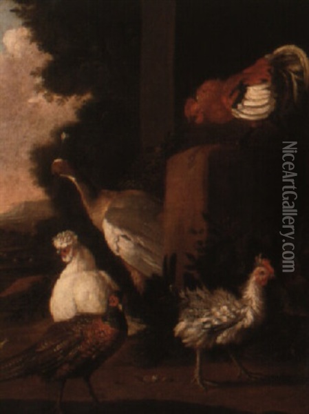 Landscape With Fowl Oil Painting - Melchior de Hondecoeter
