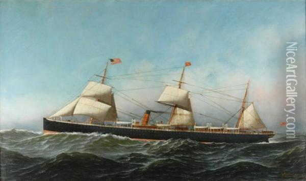 The White Star Line Sail/steamer Oil Painting - Antonio Nicolo Gasparo Jacobsen