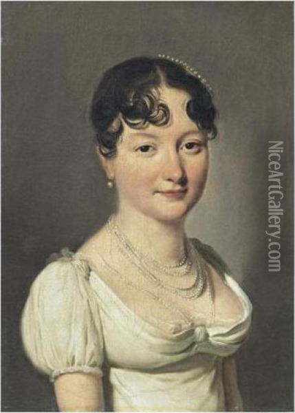 Portrait De Femme Au Collier De Perles Oil Painting - Louis Leopold Boilly