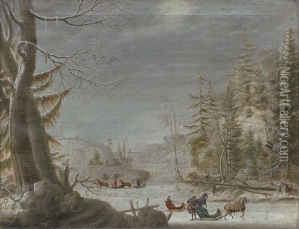 Norsk Vinterlandskap Pensement De Paisage En Norvege Oil Painting - Mathias Blumenthal