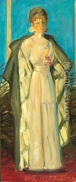 Portrait Of A Standing Woman Oil Painting - Harald Slott-Moller