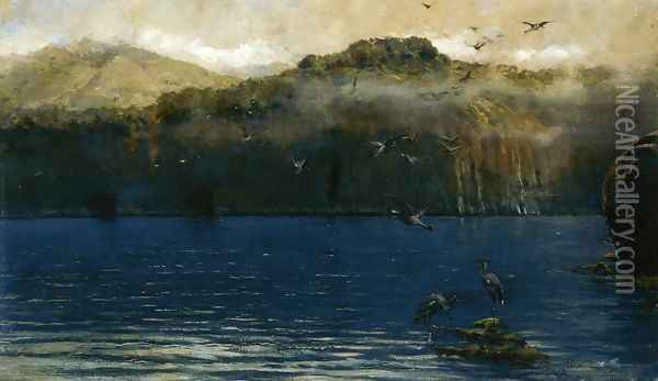 Herons along the Amalfi Coast Oil Painting - Alceste Campriani