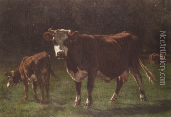 Cows In A Pasture Oil Painting - Emile van Marcke de Lummen
