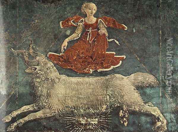 Allegory of March- Triumph of Minerva (detail 3) 1476-84 Oil Painting - Francesco Del Cossa