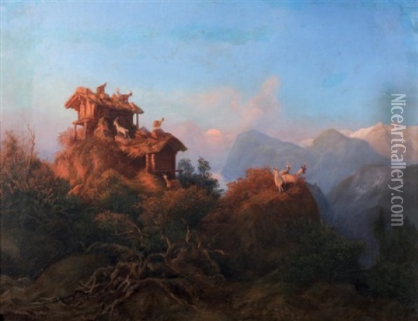 Ibex Sur Les Monts Du Caucase Oil Painting - Paul Von Franken