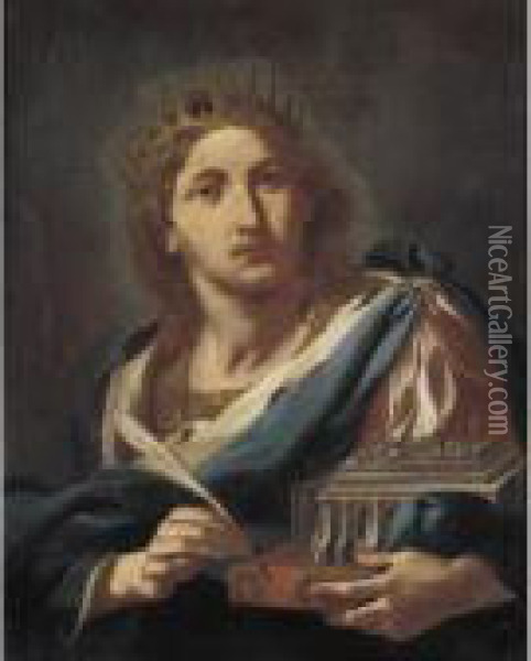 King Solomon Holding A Model Of The Temple Oil Painting - Sebastiano Conca
