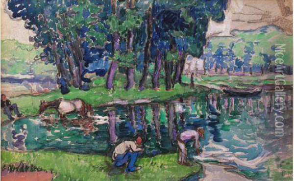 Personnages Au Bord De L'eau (1917) Oil Painting - Jean Peske