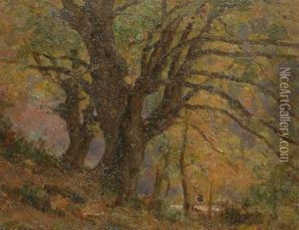 Autumnal Woodland Scene Oil Painting - Jean Eugene Masse