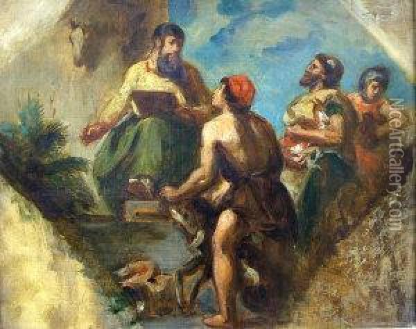 Aristotle Describes The Animals Oil Painting - Eugene Delacroix