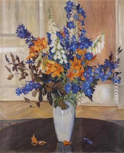 Gartenblumen In Vase Oil Painting - Marie Eichwede