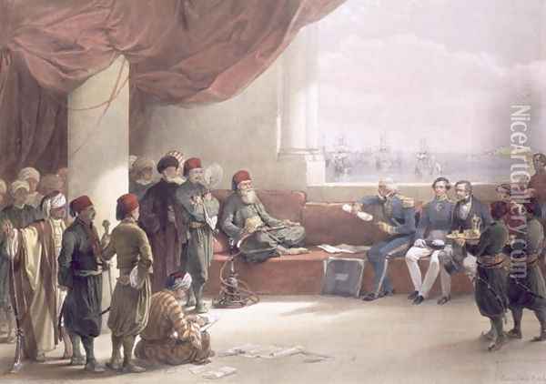 Interview with the Viceroy of Egypt at his palace at Alexandria, May 12th 1839, from Egypt and Nubia, Vol.3 Oil Painting - David Roberts