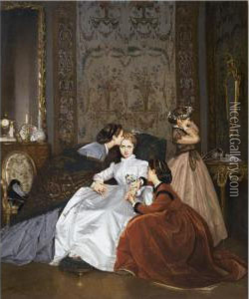 La Fiancee Hesitante (the Hesitant Betrothed) Oil Painting - Auguste Toulmouche