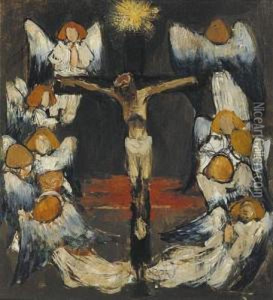 Le Christ Entoure D'anges Oil Painting - Henri-Jacques Evenepoel