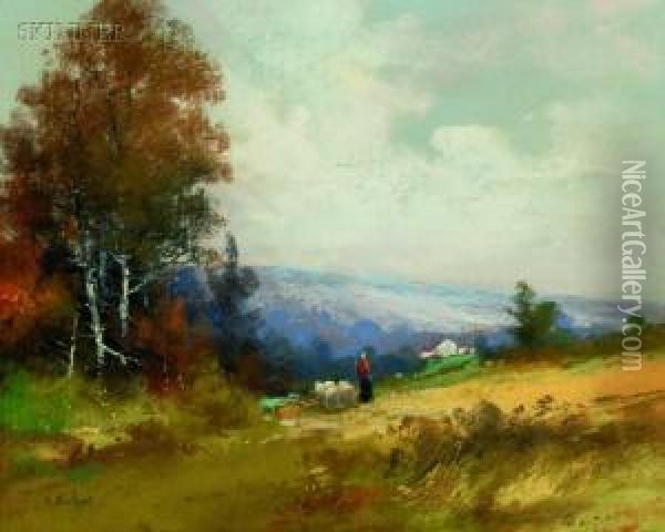 Landscape With Shepherdess Oil Painting - Clarence E. Braley