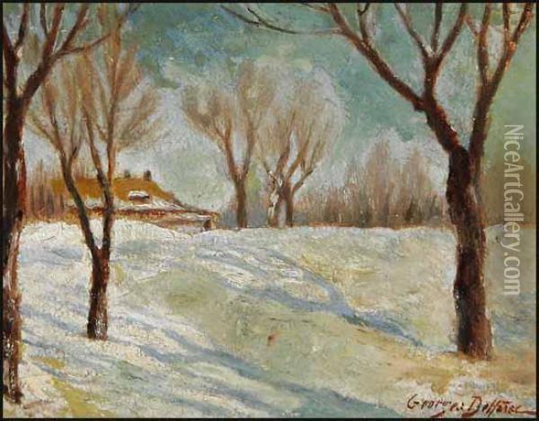 Winter, Dusk Oil Painting - Georges Marie Joseph Delfosse