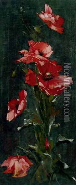 Japanese Anemones Oil Painting - Otto Bednar