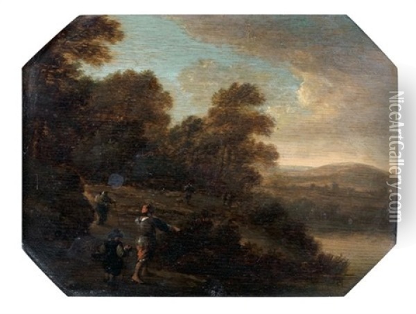 Promeneurs Dans Un Paysage De Riviere Oil Painting - Pieter Jansz van Asch