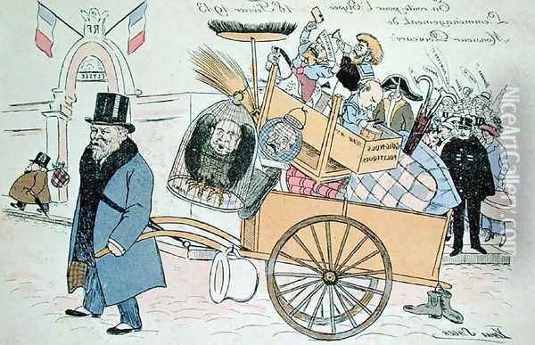 Caricature of Raymond Poincare 1860-1934 moving to the Elysee Palace, February 1913 Oil Painting - Xavier Sager