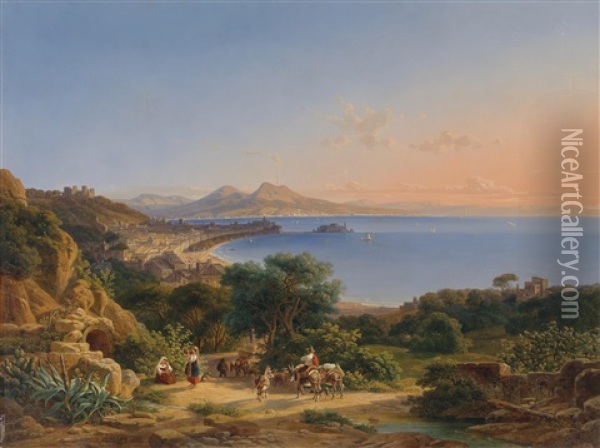 Blick Auf Neapel Von Posillipo Aus Gesehen Oil Painting - Johann Nepomuk Ott