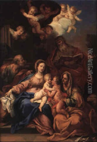 The Holy Family With Saints John And Eliabeth And Zacharias(?) Oil Painting - Sebastiano Conca