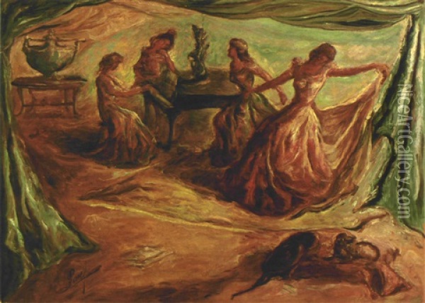 La Leccion Del Piano Oil Painting - Fidelio Ponce De Leon