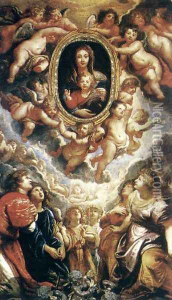 Madonna Adored by Angels (Madonna della Vallicella) 1608 Oil Painting - Peter Paul Rubens