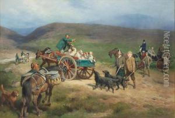 A Day's Grouse Shooting On The Glen Tanarestate, Aberdeenshire Oil Painting - Carl Suhrlandt